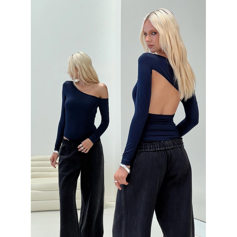 Caylum One Shoulder Bodysuit Navy