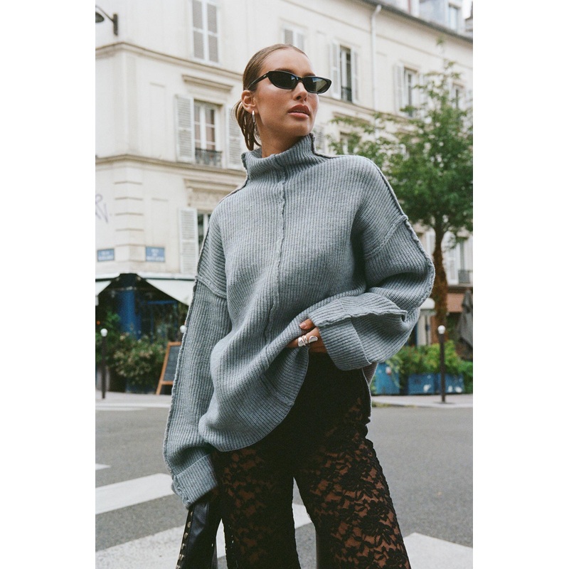 Lachlynn Oversized Knit Sweater Charcoal Marle