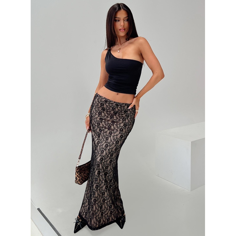 Lourenzia Lace Maxi Skirt Black / Nude