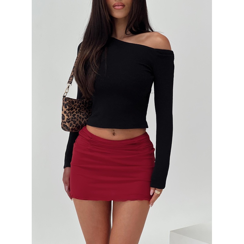 Meredith Ruched Mini Skirt Red