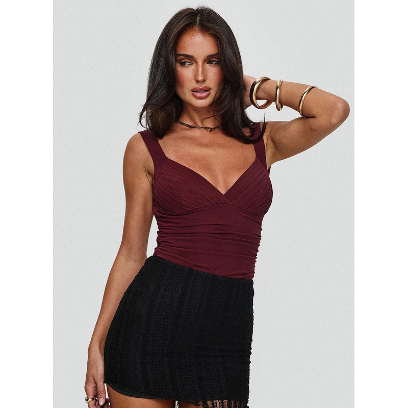 Morgane Mesh Bodysuit Burgundy