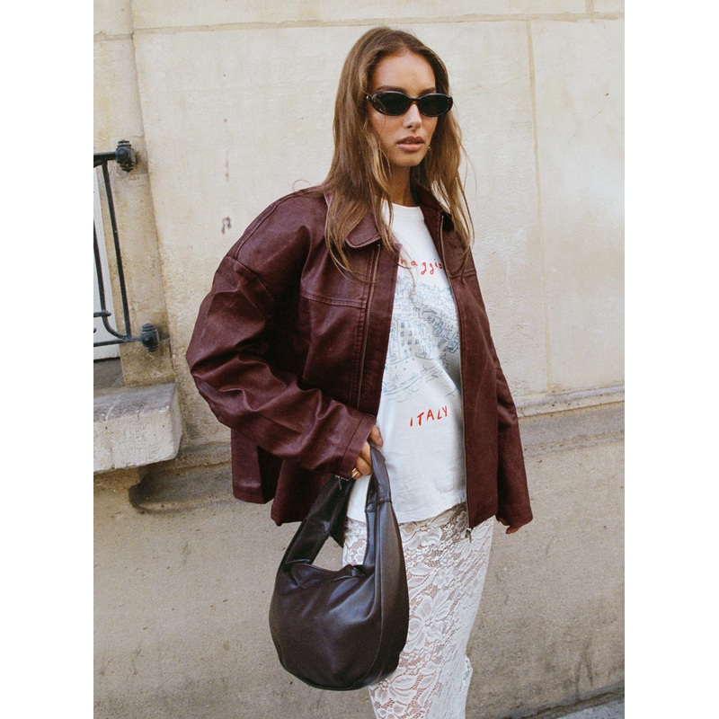 Napoleon Faux Leather Jacket Burgundy