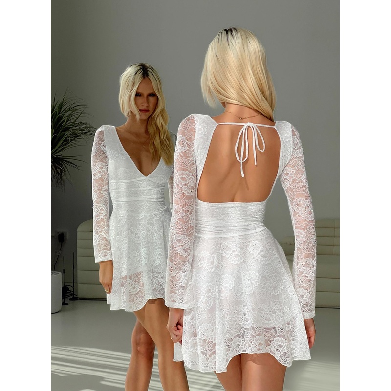 Nautia Lace Long Sleeve Romper White