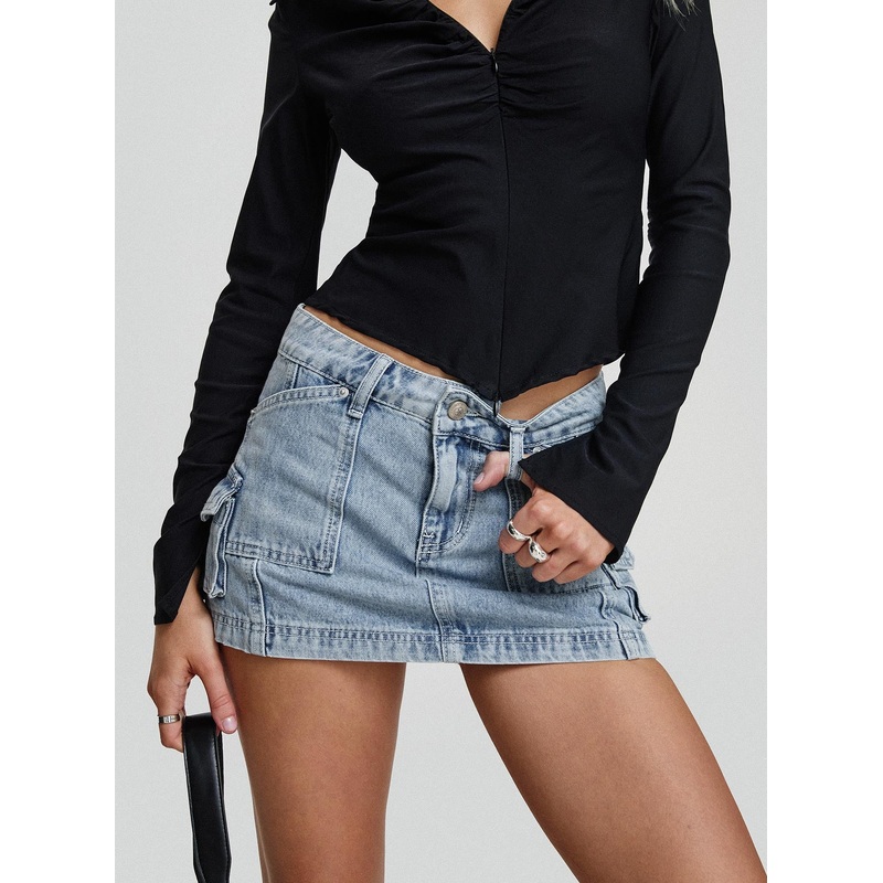 Pacific Coast Denim Cargo Skirt Light Wash