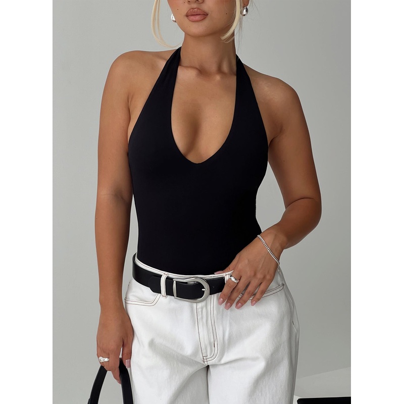 Someone New Halter Bodysuit Black