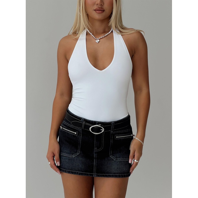 Someone New Halter Bodysuit White
