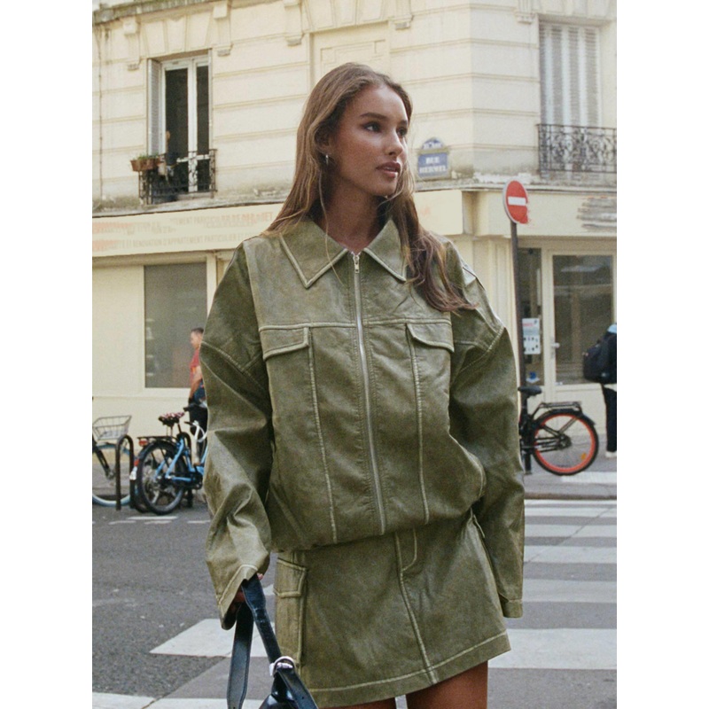 Tanza Faux Leather Mini Skirt Green