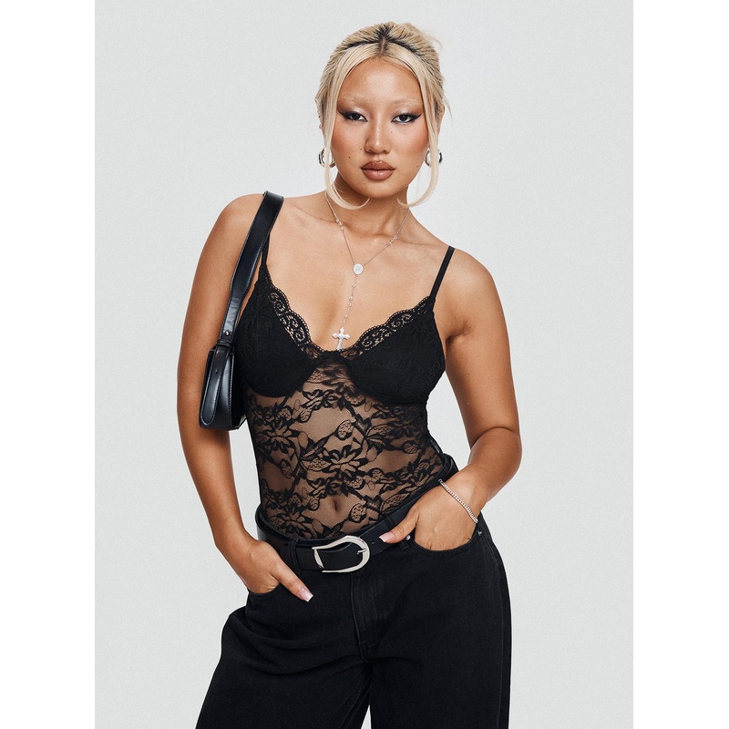 Wystan Lace Bodysuit Black