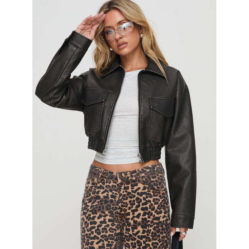Eavar Faux Leather Jacket Washed Black