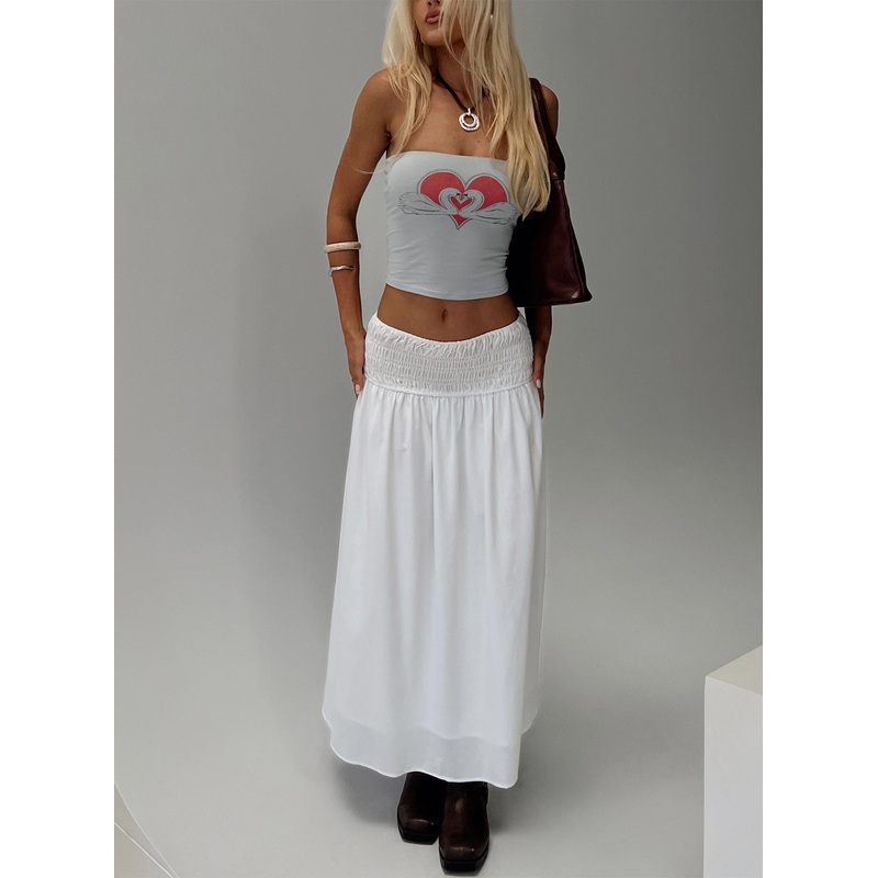 Small Towns Shirred Midi Skirt White