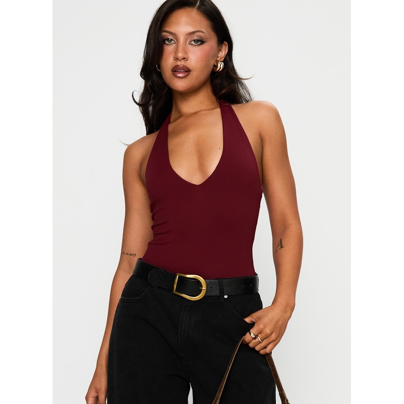 Someone New Halter Bodysuit Burgundy