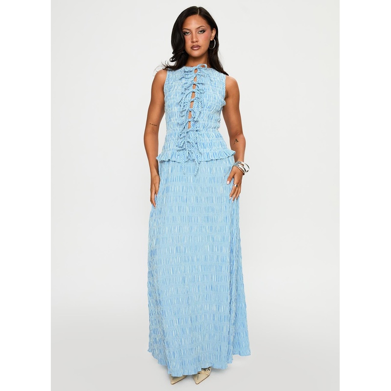 Songbird Shirred Maxi Dress Blue