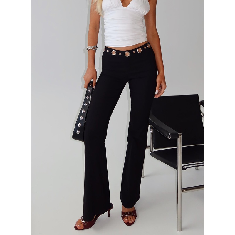 True Grit Eyelet Flare Pants Black