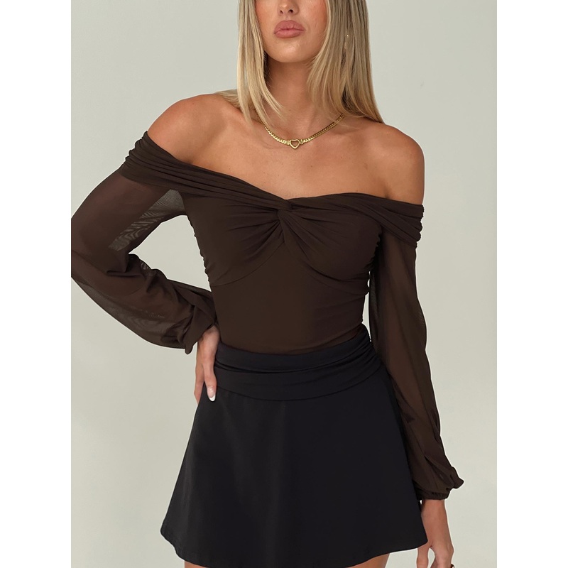 Babette Off The Shoulder Bodysuit Brown