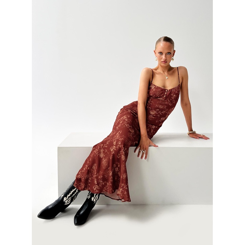 Bombay Bias Maxi Dress Rust