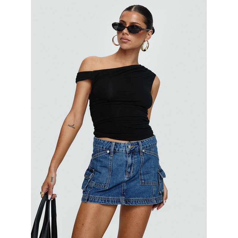 Pacific Coast Denim Cargo Skirt Dark Wash