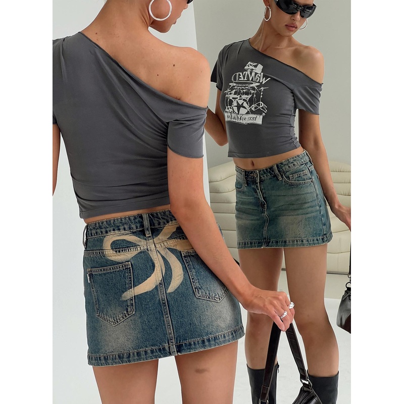 Ribbon Stamp Mini Skirt Antique Wash