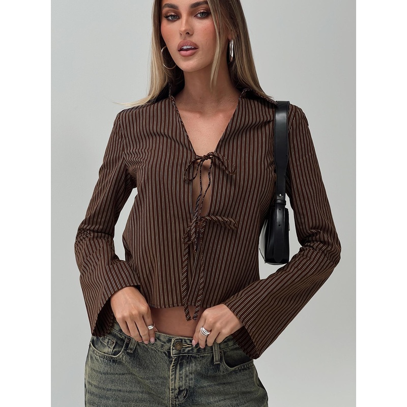 Rozetti Long Sleeve Top Brown Stripe
