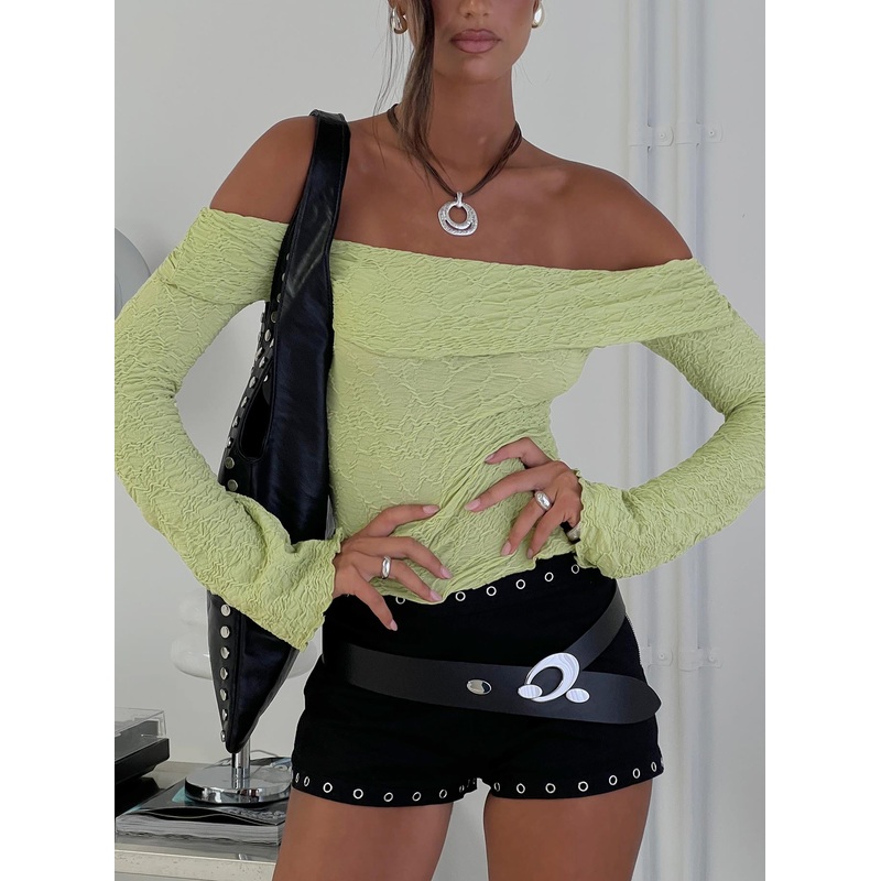 Back With Love Off Shoulder Long Sleeve Top Green