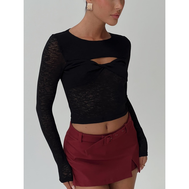 Sandrine Twist Long Sleeve Top Black