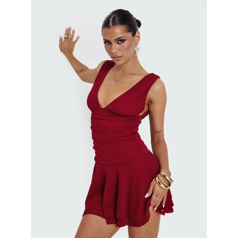 Taverna Plunge Mini Dress Red