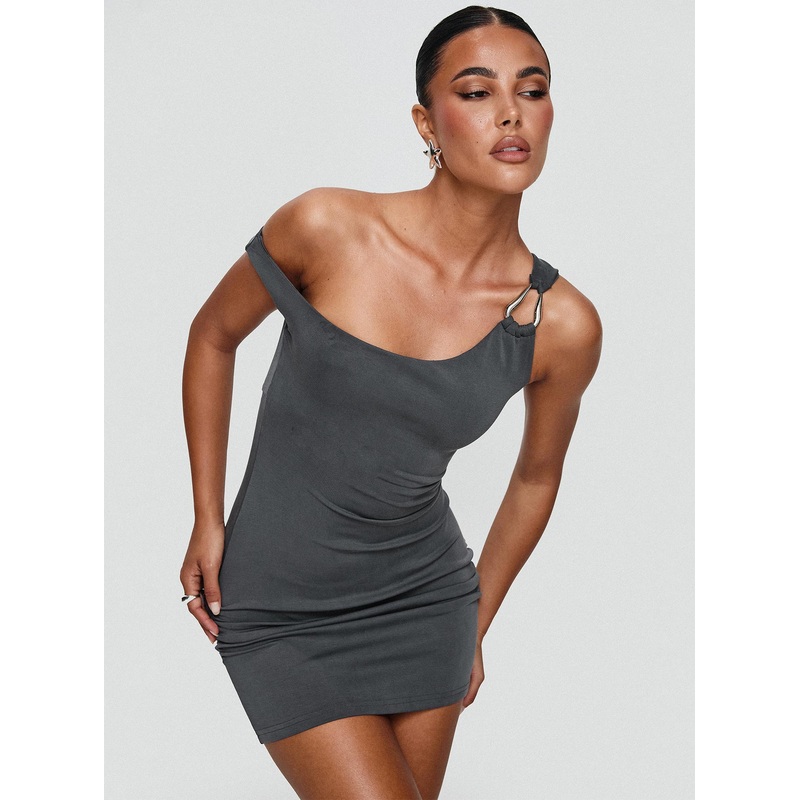 True Desires One Shoulder Mini Dress Grey