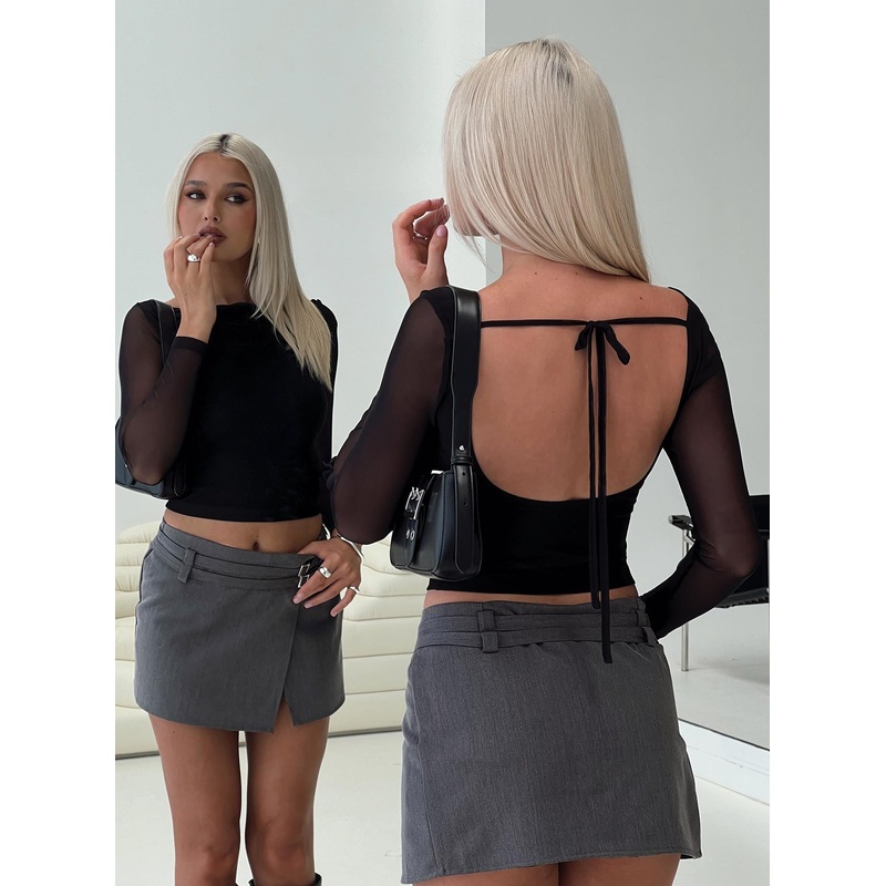 Valette Mesh Long Sleeve Top Black
