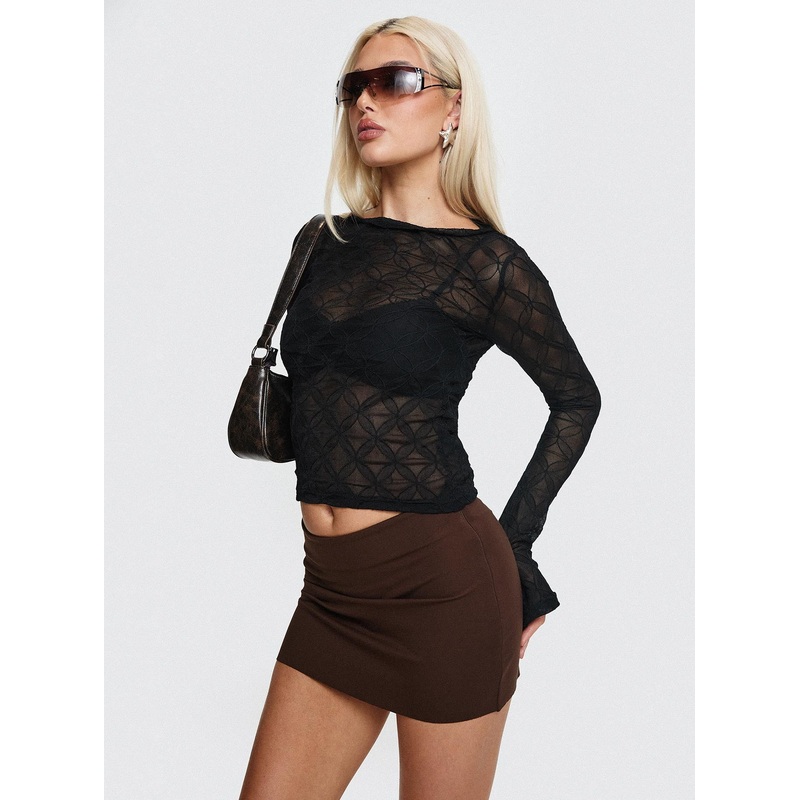 Altaira Long Sleeve Sheer Top Black