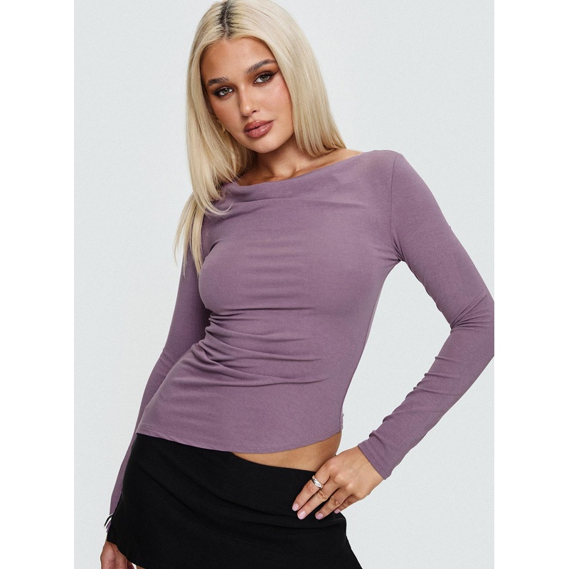 Barstow Long Sleeve Cowl Neck Top Purple