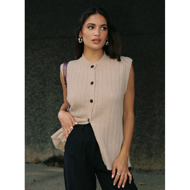 Brookvale Button Up Knit Vest Beige