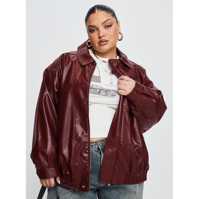 Devija Faux Leather Jacket Burgundy Curve