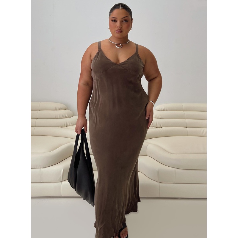 Laurette Maxi Dress Brown Curve
