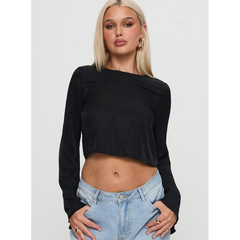 Rhydian Long Sleeve Tie Top Black