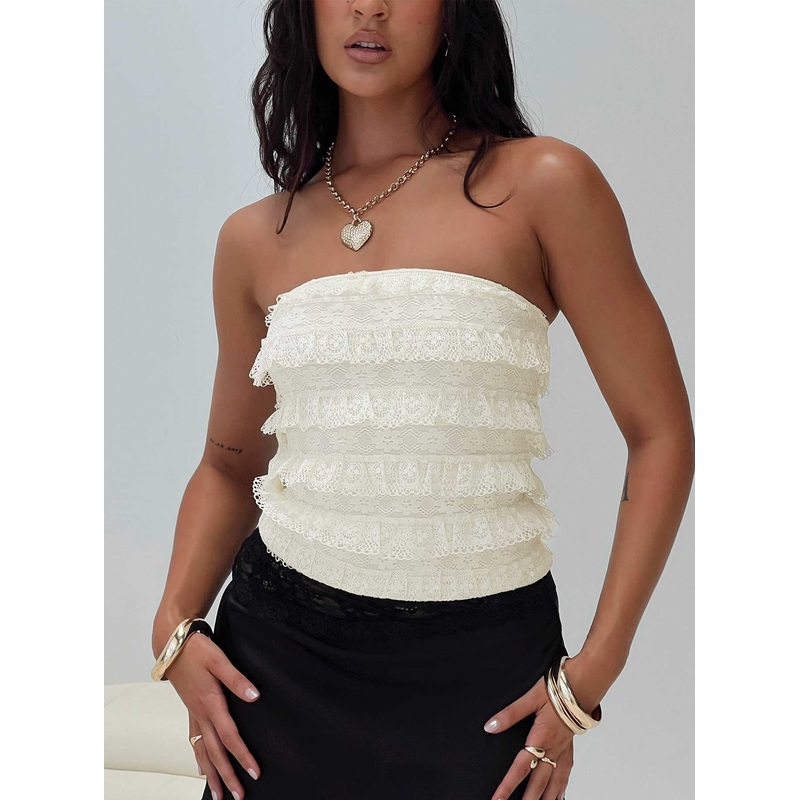 Saturn Returns Strapless Lace Top Cream