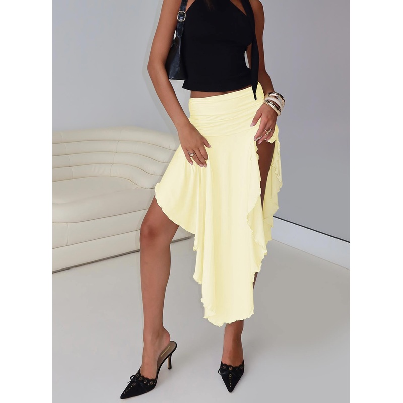 Symphonia Asymmetrical Midi Skirt Butter Yellow