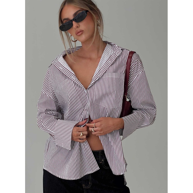 Takes You Far Shirt Burgundy Stripe