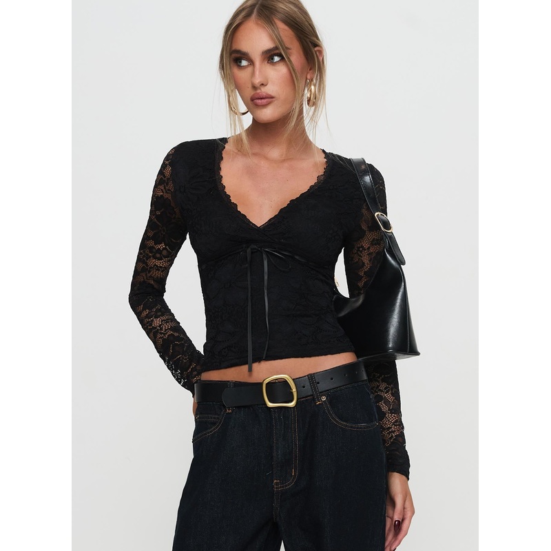 Temptation Incoming Long Sleeve Lace Top Black