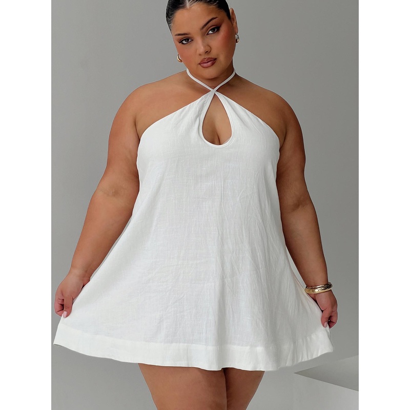 Thomasina Linen Halter Dress White Curve