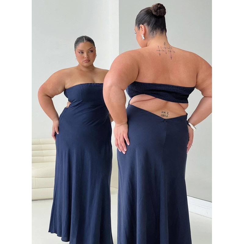 Yahir Strapless Maxi Dress Navy Curve