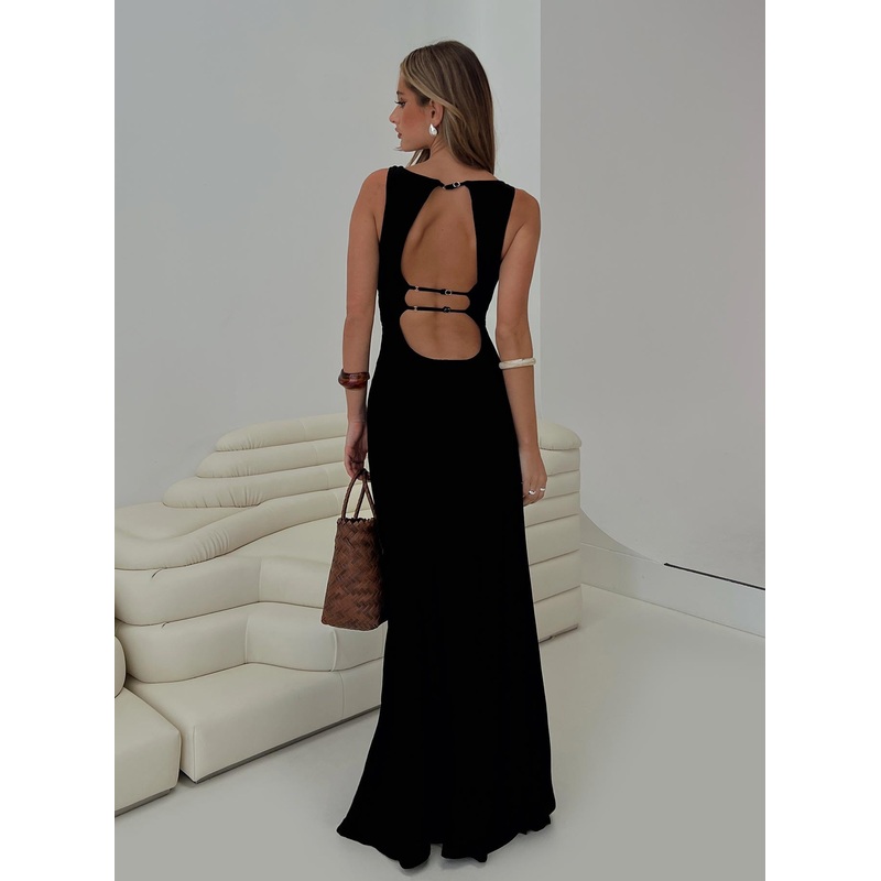 Ace Of Hearts Backless Maxi Dress Black