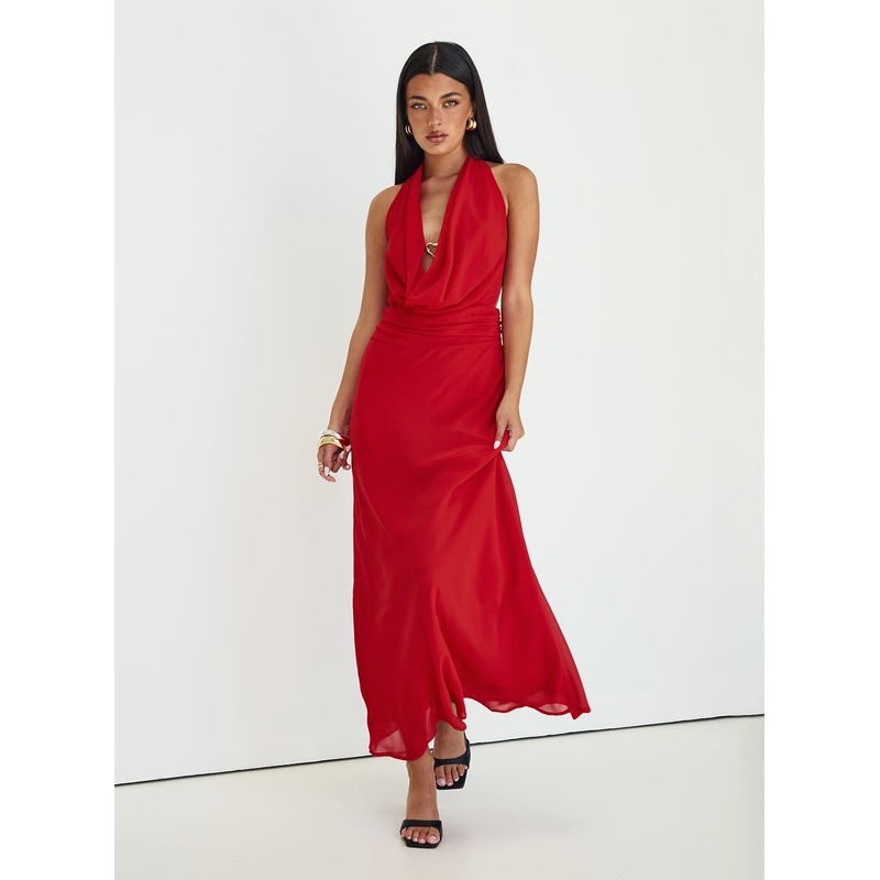Alejandria Cowl Neck Maxi Dress Red