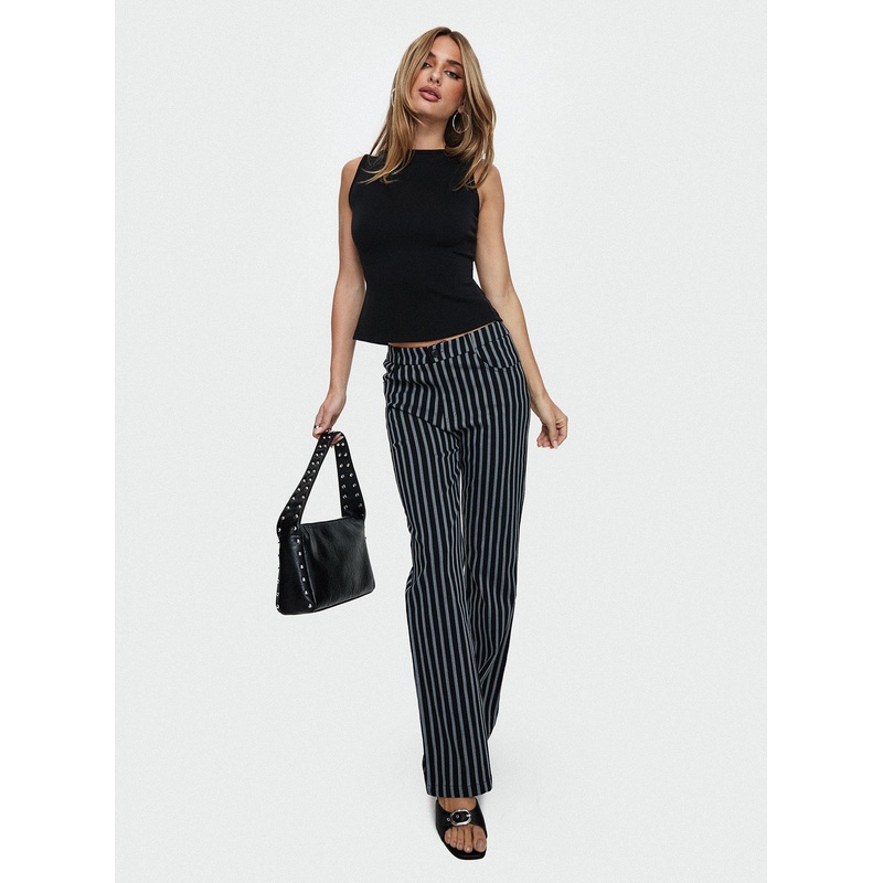 Allude Low Waist Pinstripe Pant Black