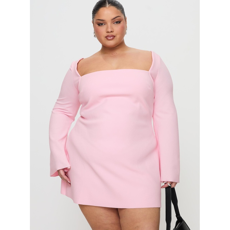 Bombshell Long Sleeve Mini Dress Pink Curve