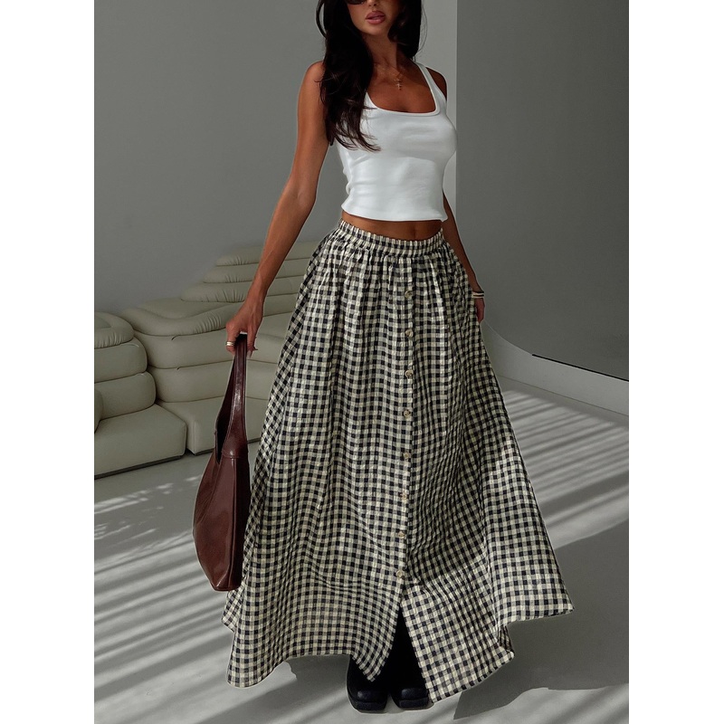 Cartmel Check Maxi Skirt Black / Cream
