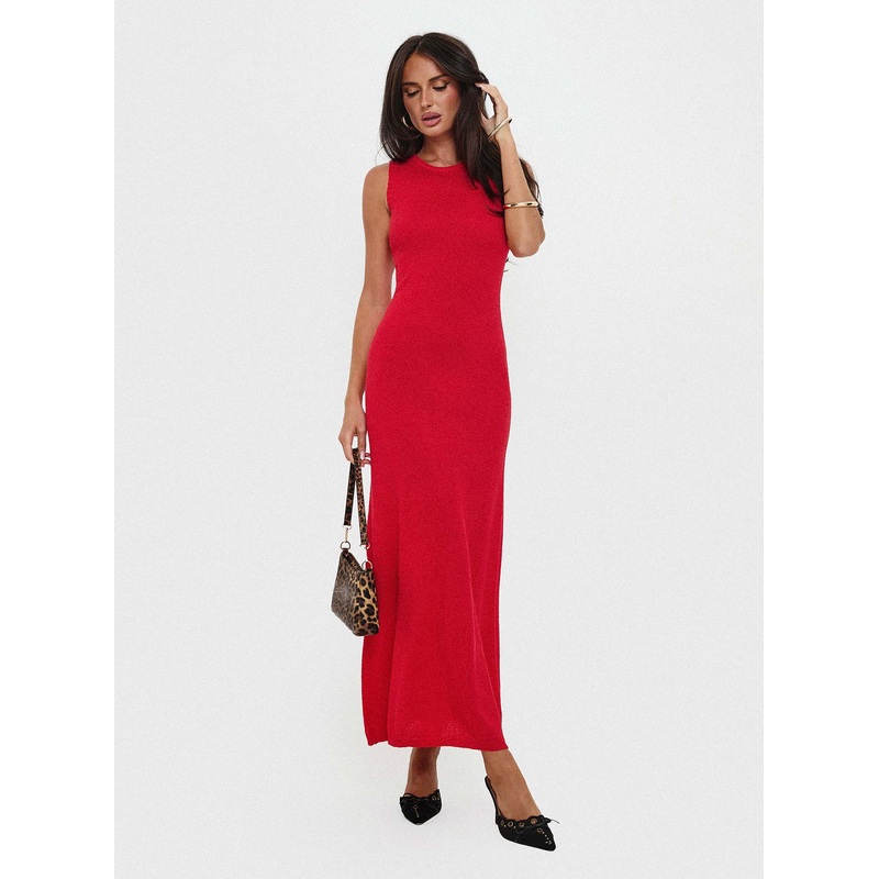 Maebie Knit Maxi Dress Red