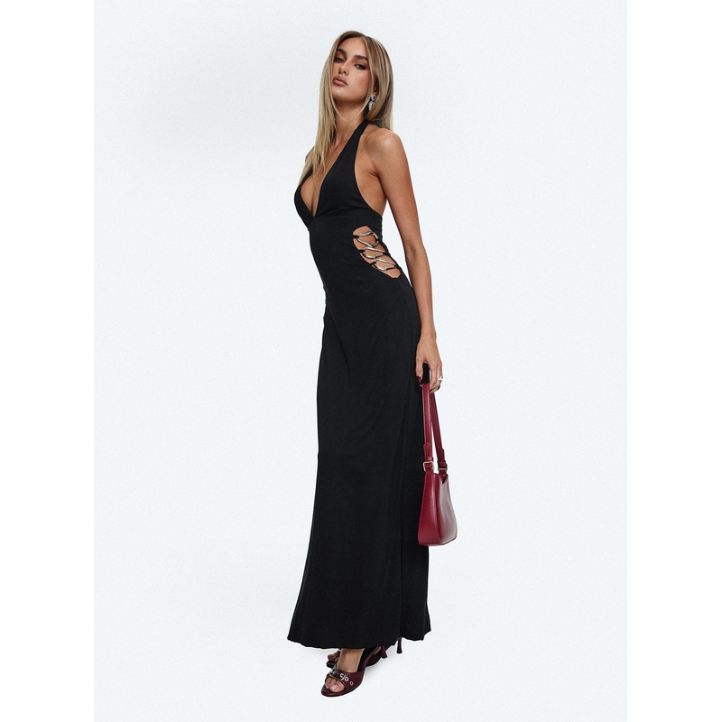 Make A Fortune Hardware Halter Maxi Dress Black