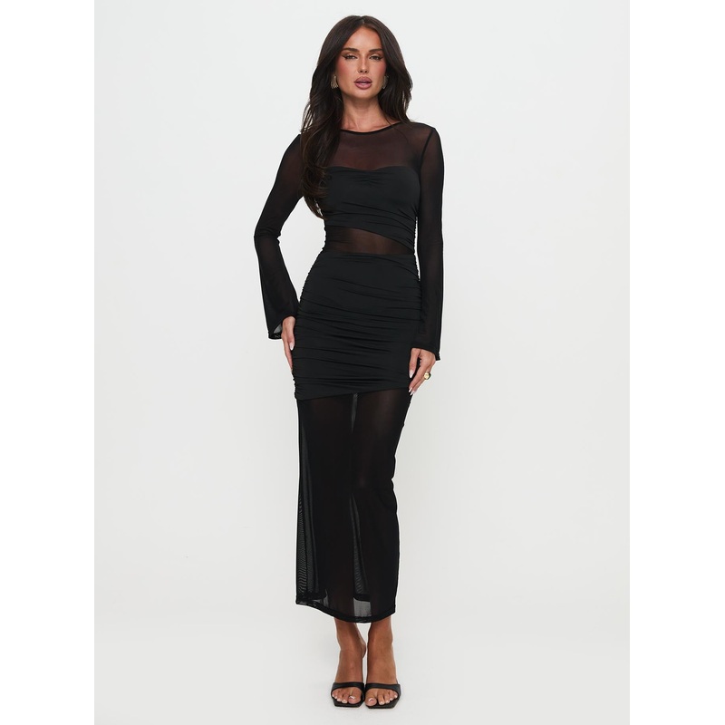 Meira Sheer Maxi Dress Black