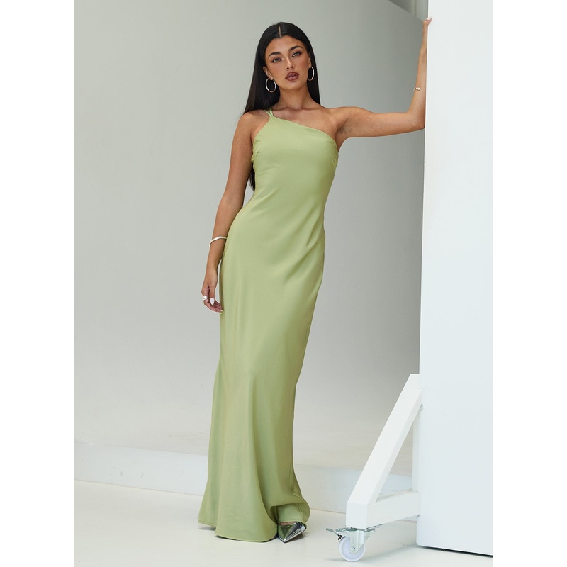Nehemiah One Shoulder Maxi Dress Green