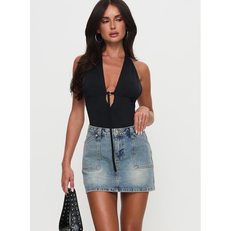 Precious Cargo Denim Mini Skirt Light Blue Wash