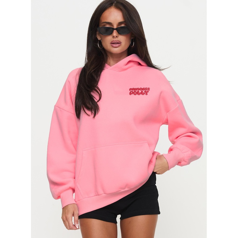 Princess Polly Hooded Sweatshirt Bubble Text Pink / Red